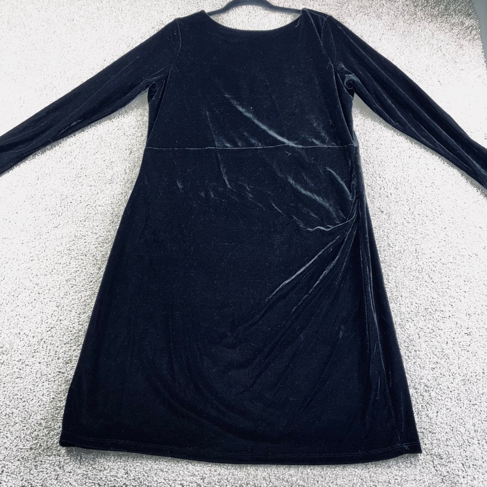 PURE COLLECTION Womens 16 Black Velvet V Back Long Sleeve Ruched Dress Party